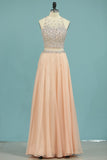 Prom Dresses Scoop Beaded Bodice Chiffon Sweep Train