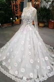 New Arrival Tulle Lace Up Wedding Dresses With Appliques And Sequins A-Line Long Sleeves