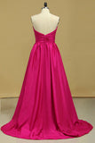 Plus Size A Line Prom Dresses Sweetheart Fuchsia Sweep/Brush Taffeta Zipper Back