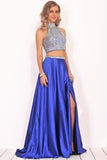 Prom Dresses A Line Two Pieces With Rhinestones Stretch Satin