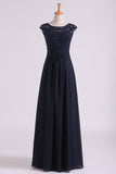 New Arrival Bateau Neckline Embellished Tulle Bodice With Beaded Applique Chiffon