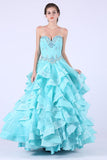 A Line Sweetheart Prom Dresses Organza With Applique And Beads