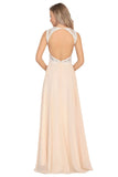 Scoop Open Back Prom Dresses A Line Chiffon With Beads&Appliques