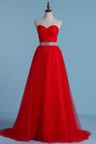 Prom Dresses A-Line Sweetheart Sweep/Brush Tulle Zipper Back High Waist Line