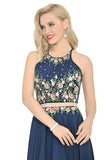 Scoop Prom Dresses A Line Chiffon With Beading&Appliques