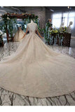 Ball Gown Wedding Dresses Scoop Short Sleeves Top Quality Appliques Tulle Beading