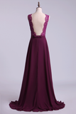 Scoop A Line Exquisite Lace & Chiffon Prom Dresses