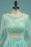 Prom Dresses A-Line Scoop Floor-Length Satin & Lace Color Mint