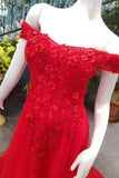 Hot Selling Cheap Red Prom Dresses A-Line Zipper Up Off The Shoulder With Appliques