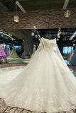 Luxurious Wedding Dresses Off The Shoulder A Line With Beading Two-Meter Royal Train