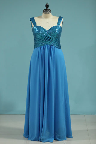 Bridesmaid Dresses Straps Sequined Bodice A Line Chiffon Floor Length