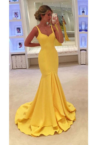 Straps Satin Zipper Up Sweep Train Mermaid Evening Dresses