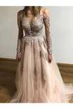 Sheer Round Neck Appliques Long Sleeves Tulle Prom Party SJSP3AF4A68