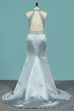 Prom Dresses Mermaid Scoop Open Back Beaded Bodice Satin