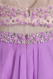 Two-Piece Halter Open Back Homecoming Dresses Beaded Bodice Chiffon A Line