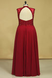 High Neck Prom Dresses Beaded Bodice Burgundy/Maroon A Line Chiffon Open Back