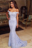 Stylish Off The Shoulder Prom Dresses Mermaid Tulle With Applique And Beadings