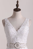 V-Neck Wedding Dresses Mermaid/Trumpet Tulle With Embroidery And Beads Court Train