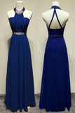 Prom Dresses A Line Halter Chiffon Zipper Up With Beads And Ruffles Floor Length