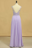 Prom Dresses A-Line Scoop Floor-Length Chiffon Beaded Bodice