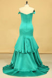 Off The Shoulder Mermaid Prom Dresses Sweep Train Satin Zipper Back