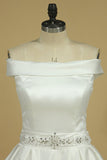 Vintage Wedding Dresses Boat Neck A Line Satin With Ribbon