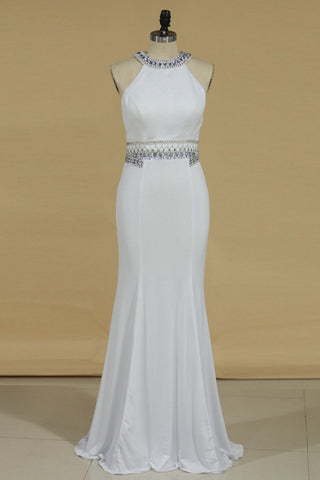 Sheath Scoop Spandex Prom Dresses Sheath With Beading