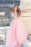 Princess Ball Gown Sweetheart Pink One Shoulder Prom Dresses, Quinceanera Dresses SJS15296