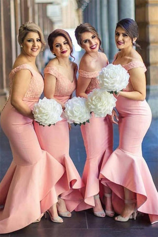 Pretty Mermad Long Satin Off The Shoulder Bridesmaid Dresses For Wedding