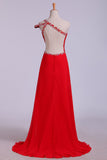 Prom Dresses Sheath Split Front Floor Length One Shoulder Color Red