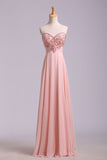 New Arrival Prom Dresses A Line Sweetheart Sweep/Brush Chiffon With Beading