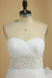 A Line Wedding Dress Sweetheart Ruffles Court Train Beaded Belt Covered Buttons