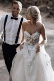 Charming Ball Gown Sweetheart Strapless 3D Flowers Tulle Off White Wedding Dresses SJS15095