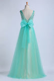 Prom Dresses Scoop Floor Length Tulle With Beadings