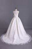 Romantic Lace Bodice A Line Wedding Dress Pick Up Organza Skirt Cathedral Train With Flower