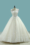 Luxury Wedding Dresses A-Line Cap Sleeves Open Back Tulle Long Train