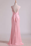 Bridesmaid Dresses V Neck A Line Chiffon With Slit And Ruffles