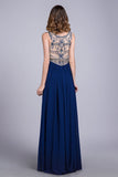 Prom Dresses Scoop A Line Full Length Beaded Tulle Bodice With Chiffon Skirt Ready To Ship