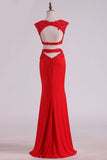 Scoop Two-Piece With Applique And Beads Spandex Sheath Prom Dresses