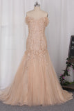 Mermaid Off The Shoulder Wedding Dresses Tulle With Applique