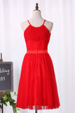 Halter Bridesmaid Dresses Tulle With Ruffles And Sash A Line