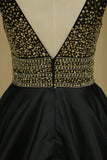 New Arrival A Line V Neck Prom Dresses Satin With Beads&Rhinestones