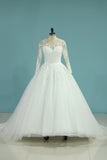 Wedding Dresses Scoop Long Sleeves A Line Tulle With Applique And Beads