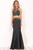 Mermaid Satin Scoop Prom Dresses With Beads&Rhinestones