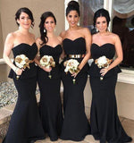 Elegant Mermaid Black Sweetheart Strapless Bridesmaid Dresses with Lace SJS20462