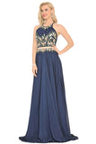 Scoop Prom Dresses A Line Chiffon With Beading&Appliques