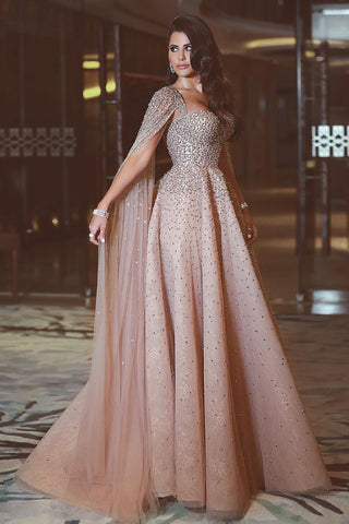 New Arrival Prom Dresses A Line Tulle With Beading Sweep Train