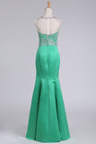 Prom Dresses Floor-Length Scoop Satin With Beading Mermaid