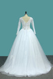 Bateau Long Sleeves A Line Tulle Wedding Dresses With Applique Court Train