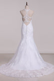 Halter Mermaid Wedding Dresses With Applique Tulle Chapel Train